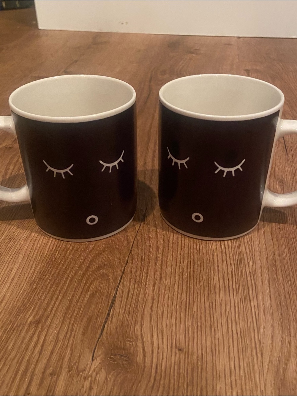 Pair Of Moch Sleepy Face Coffee Mugs Black Eyelashes Novelty Coffee Is Lonely…
